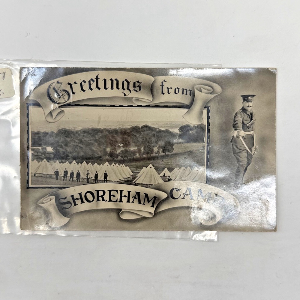 Vintage WWI Greetings from Shoreham Camp Real Photo Postcard RPPC